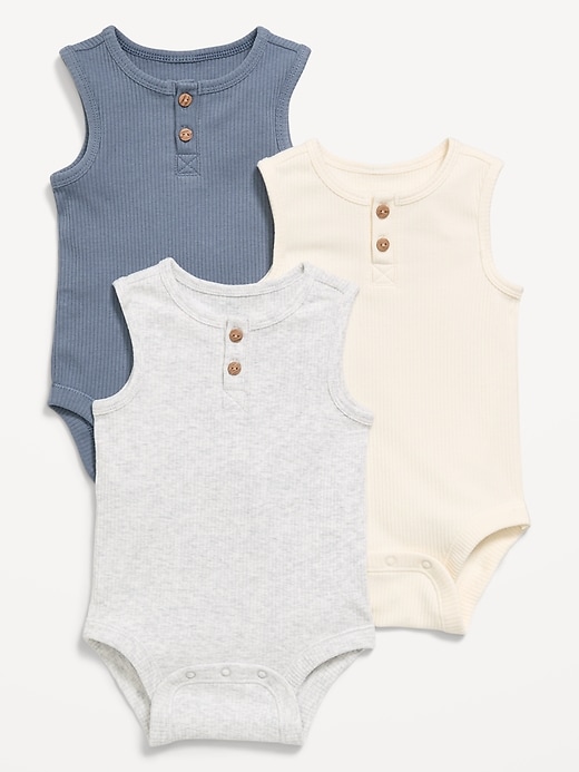 Image number 1 showing, Sleeveless Ribbed Henley Bodysuit 3-Pack for Baby