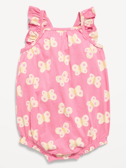 Printed Sleeveless Ruffle-Trim Romper for Baby