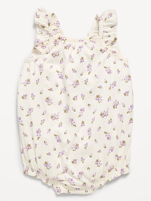 Image number 1 showing, Printed Sleeveless Ruffle-Trim Romper for Baby