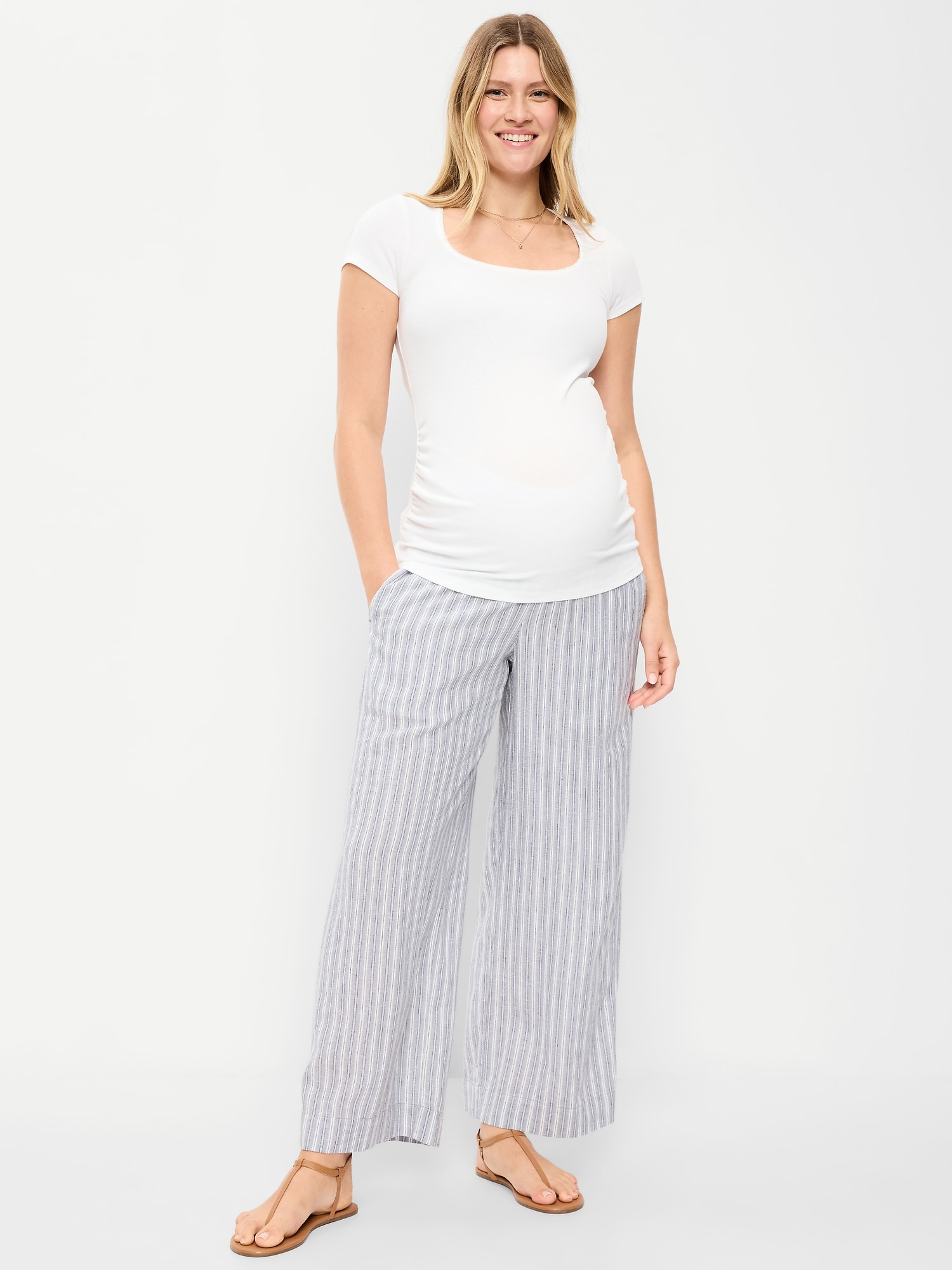 Maternity Rollover Waist Linen-Blend Wide-Leg Pants
