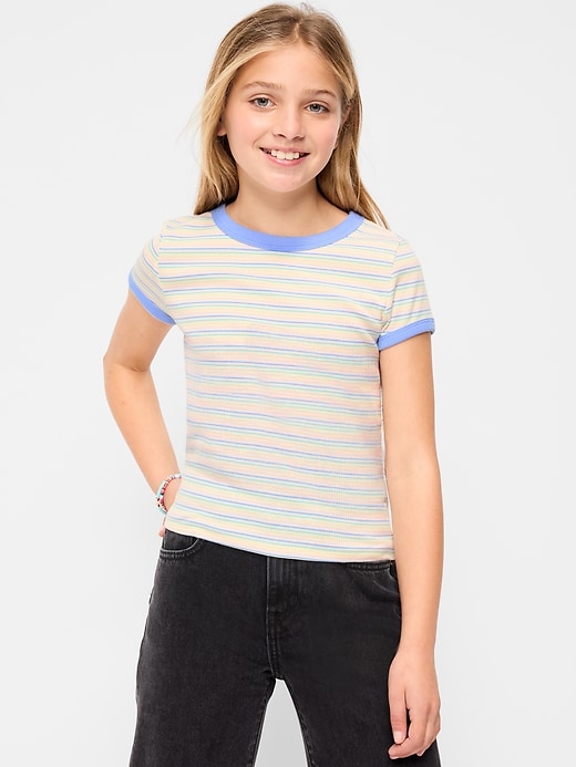 Image number 1 showing, Fitted Short-Sleeve Ribbed Ringer T-Shirt for Girls