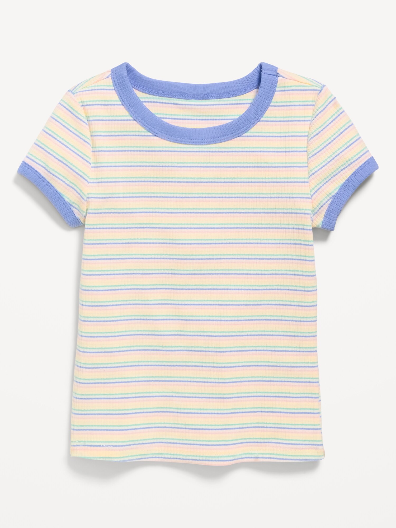 Футболка Old Navy Fitted Short-Sleeve Ribbed Ringer T-Shirt для девочек, цвет: Розовый полосатый — фото 2