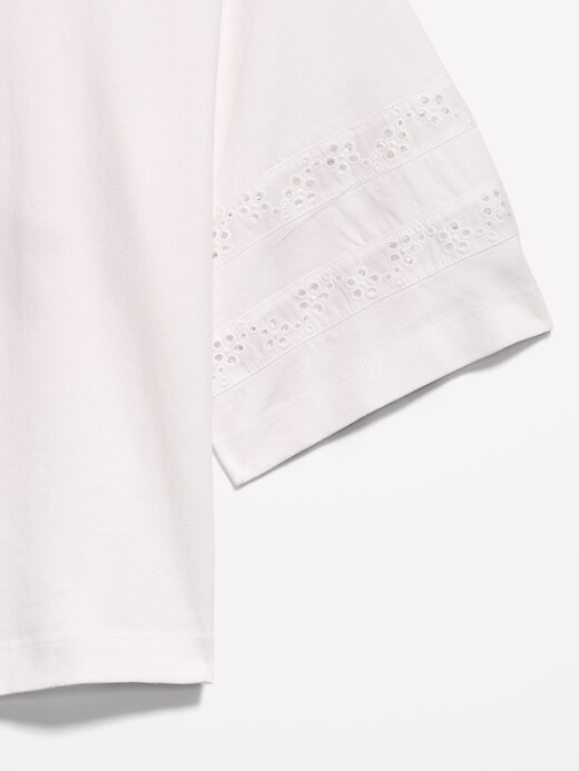 Image number 4 showing, Vintage Crew-Neck Cropped Lace-Trim T-Shirt