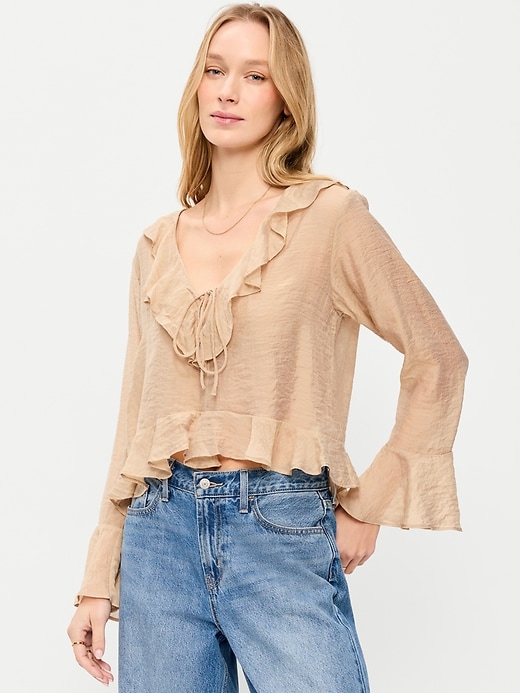 Image number 1 showing, Bell-Sleeve Ruffle Top