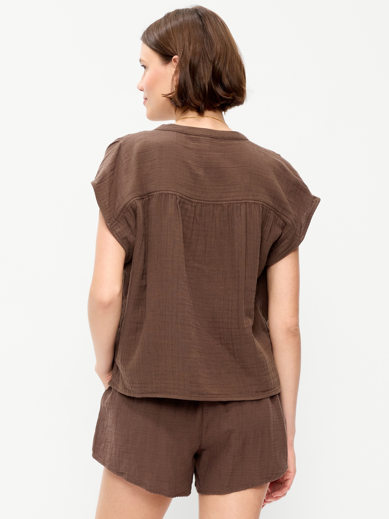 Image number 2 showing, Short-Sleeve Crinkle Gauze Popover Top