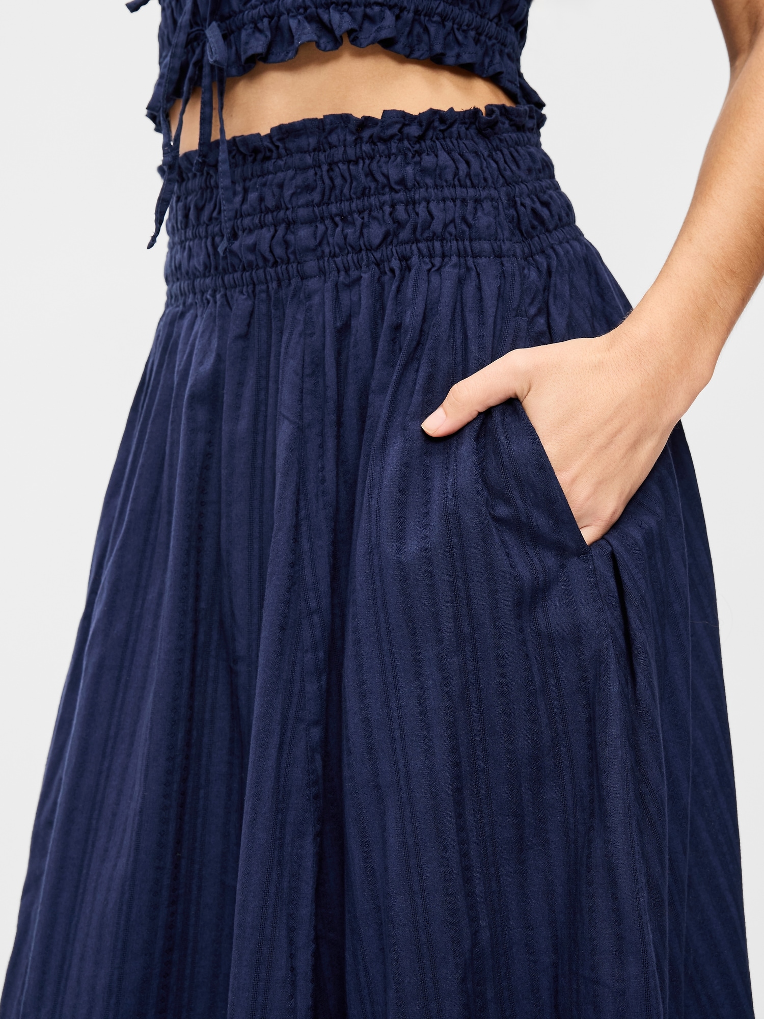 Smocked-Waist Midi Skirt
