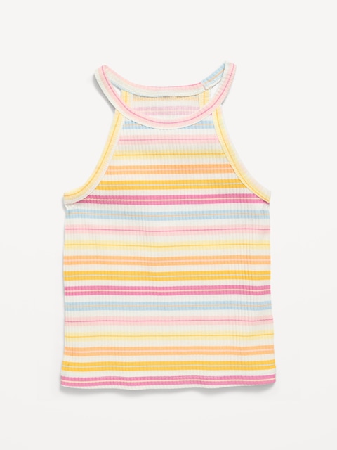 Fitted Ribbed Logo-Graphic Halter Tank Top for Toddler Girls