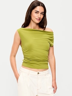 Slit-Neck Ruched Top