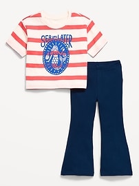 Image number 1 showing, Oversized Short-Sleeve T-Shirt and Flare Leggings Set for Toddler Girls