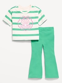 Image number 1 showing, Oversized Short-Sleeve T-Shirt and Flare Leggings Set for Toddler Girls