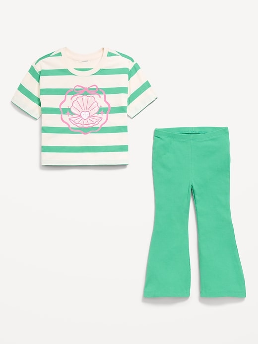 Image number 2 showing, Oversized Short-Sleeve T-Shirt and Flare Leggings Set for Toddler Girls