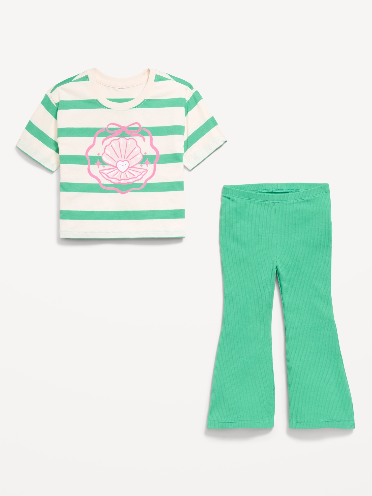 Oversized Short-Sleeve T-Shirt and Flare Leggings Set for Toddler Girls