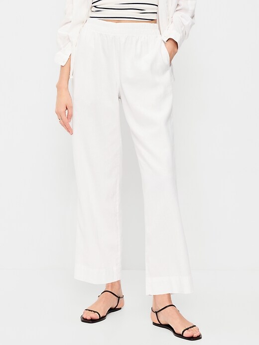 Image number 2 showing, High-Waisted Linen-Blend Straight Pants