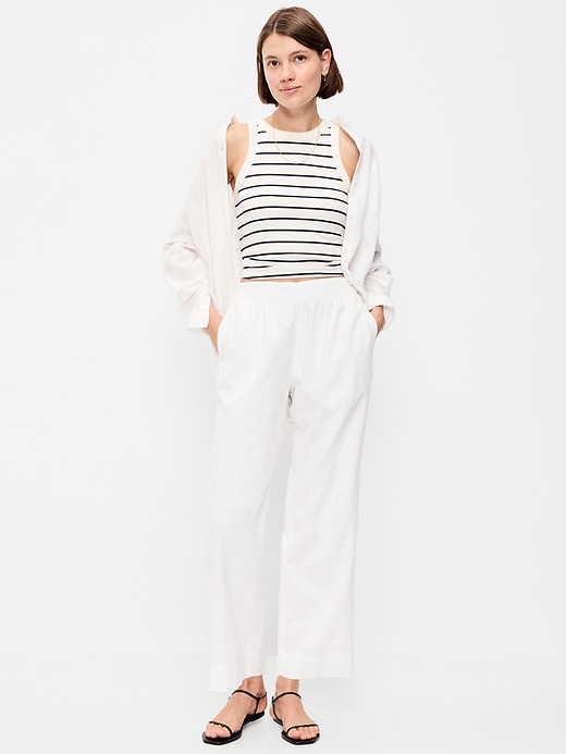 Image number 1 showing, High-Waisted Linen-Blend Straight Pants