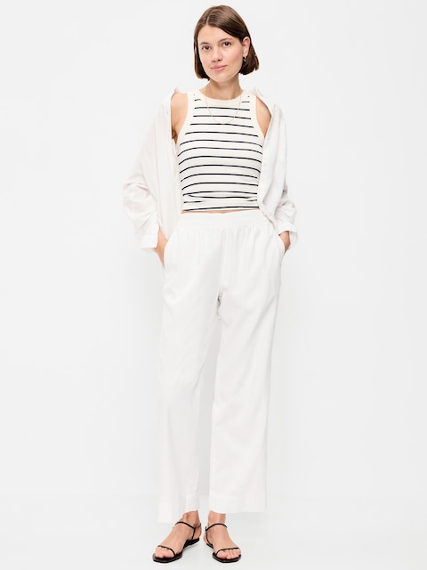 High-Waisted Linen-Blend Straight Pants
