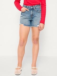 High-Waisted Ripped Frayed-Hem Jean Shorts for Girls