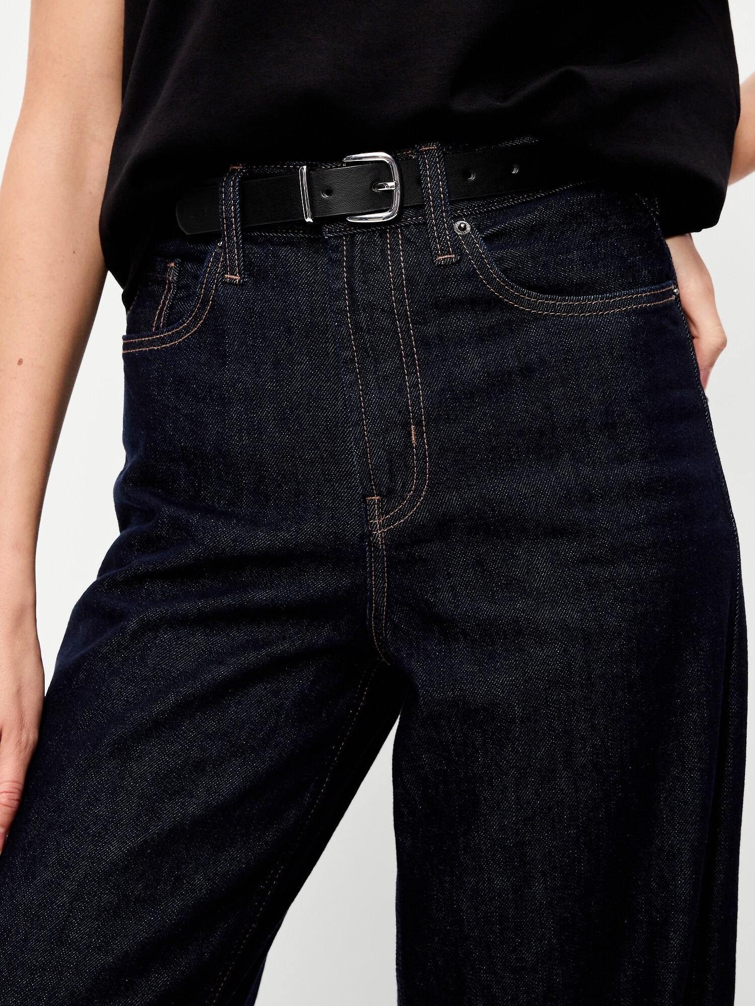 Женский ремень Old Navy Classic Faux-Leather Belt, цвет: Чёрный — фото 2