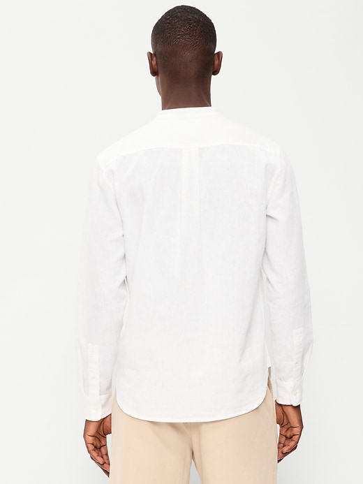 Image number 2 showing, Classic Fit Banded Collar Linen-Blend Shirt