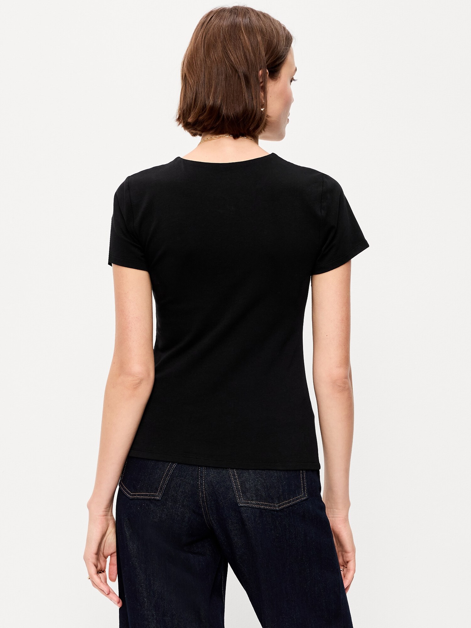 Женский топ Old Navy Hug Double-Layer Crew Neck Top, цвет: Чёрный — фото 2