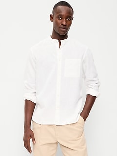 Classic Fit Banded Collar Linen-Blend Shirt