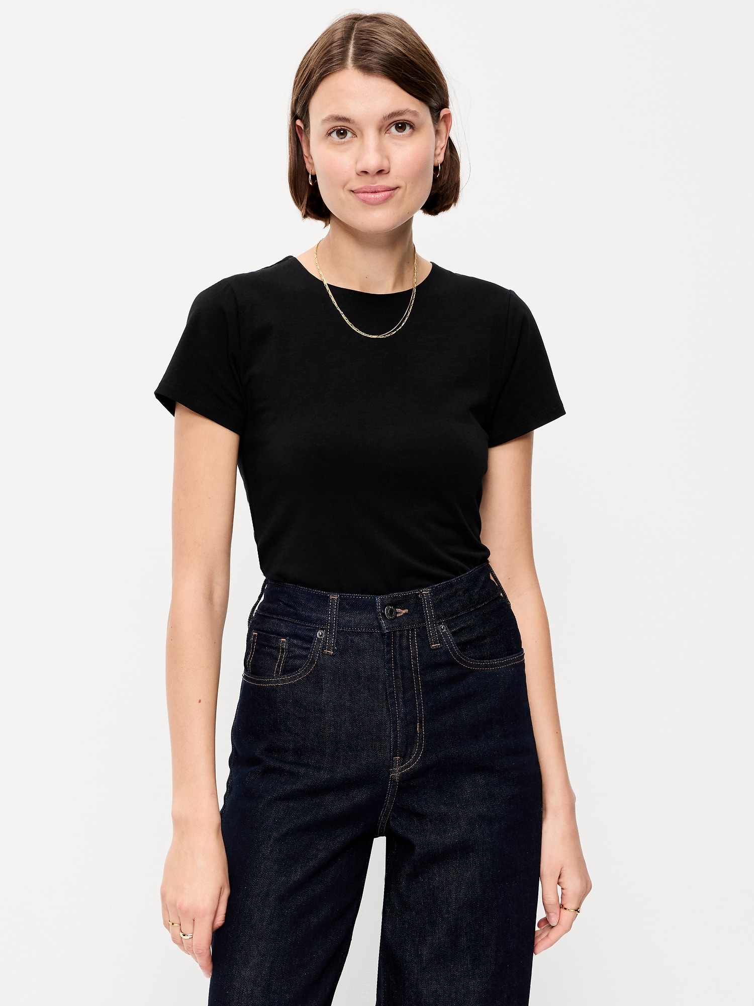 Женский топ Old Navy Hug Double-Layer Crew Neck Top, цвет: Чёрный