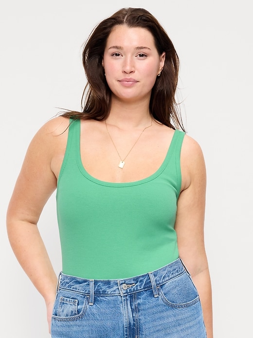 Image number 5 showing, First-Layer Ribbed Scoop-Neck Tank Top