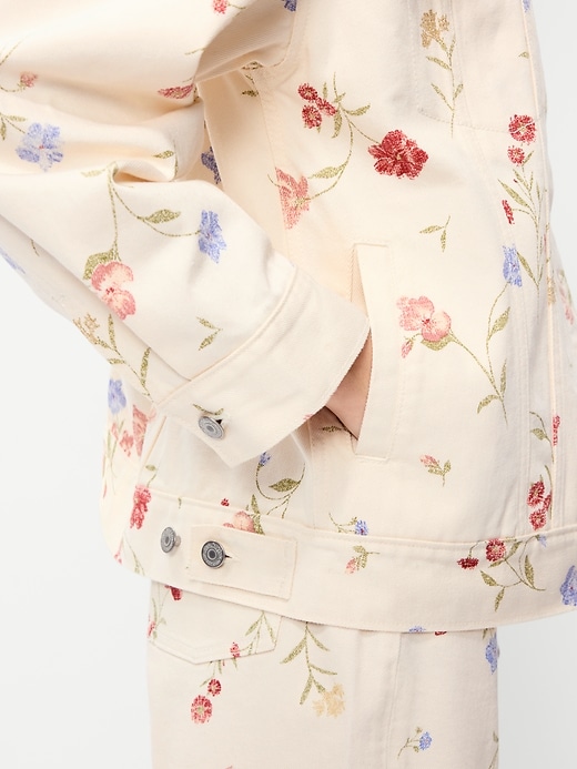 Image number 6 showing, Oversized Floral Print Jean Trucker Jacket