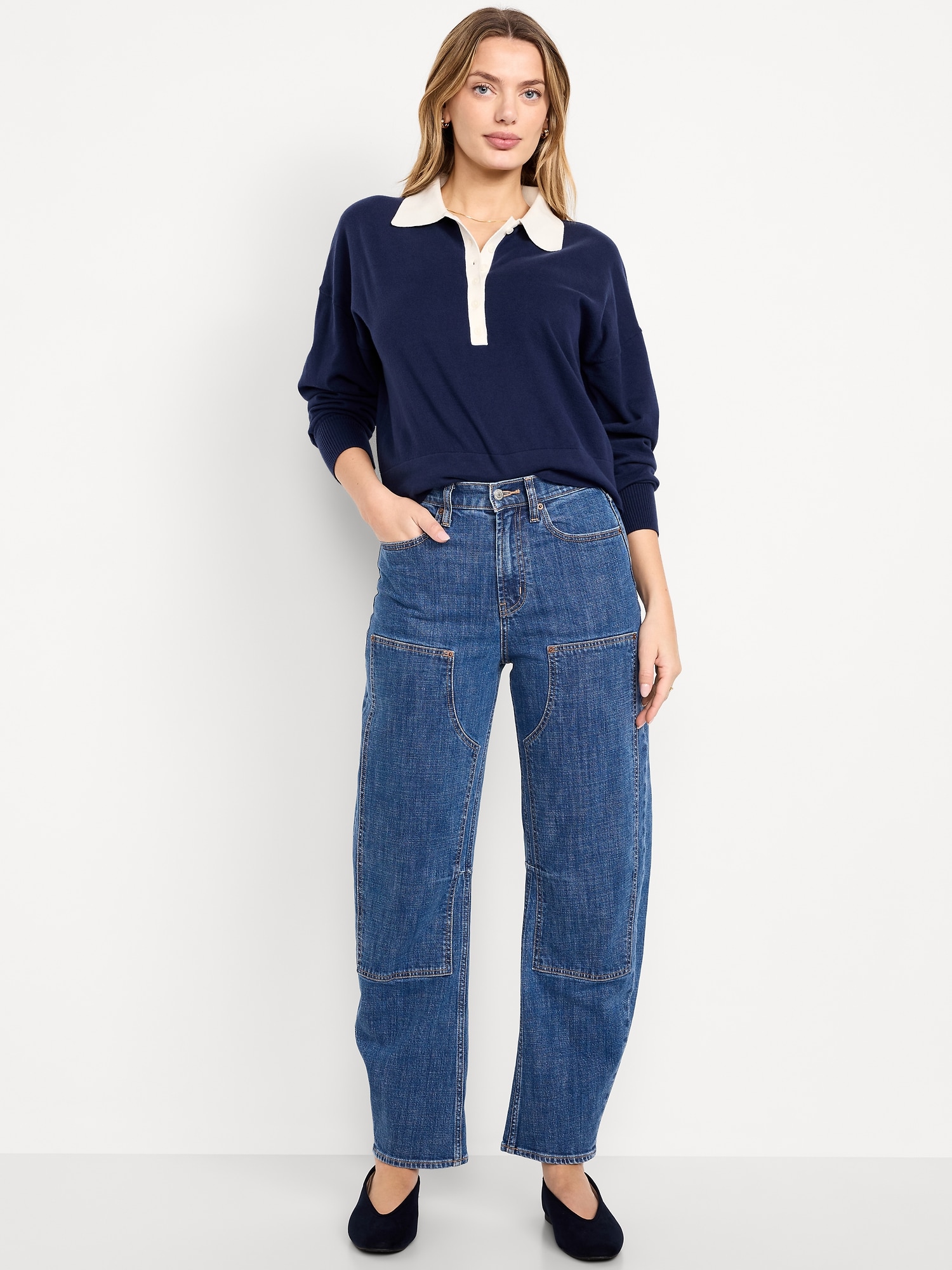 High-Waisted Baggy Barrel Utility Jeans