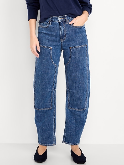Image number 2 showing, High-Waisted Baggy Barrel Utility Jeans