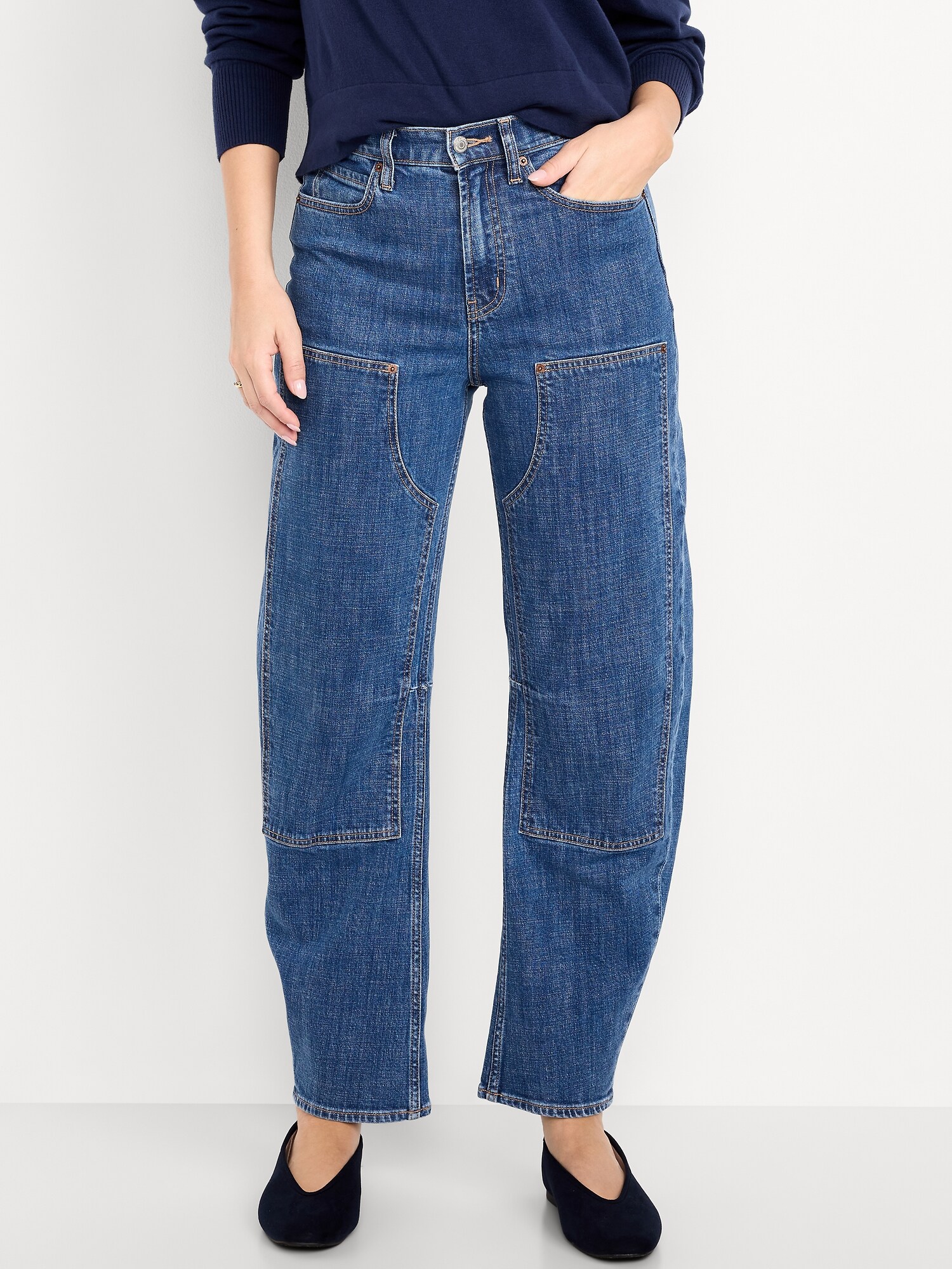 Женские джинсы Old Navy High-Waisted Baggy Barrel, цвет: Abyss — фото 2