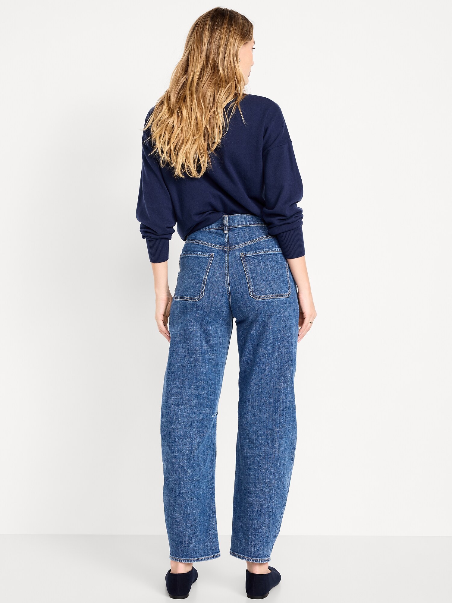 Женские джинсы Old Navy High-Waisted Baggy Barrel, цвет: Abyss — фото 3