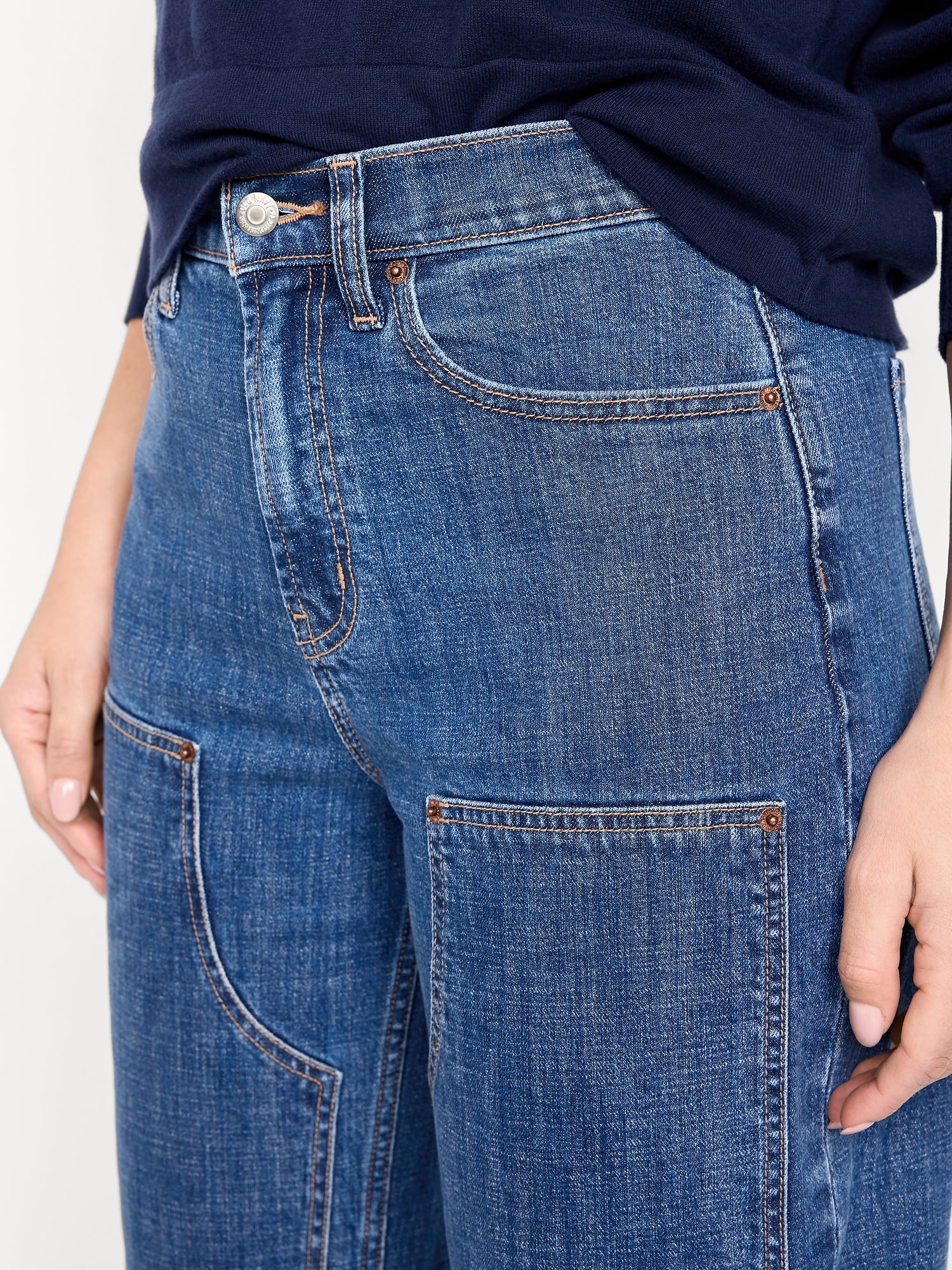 High-Waisted Baggy Barrel Utility Jeans