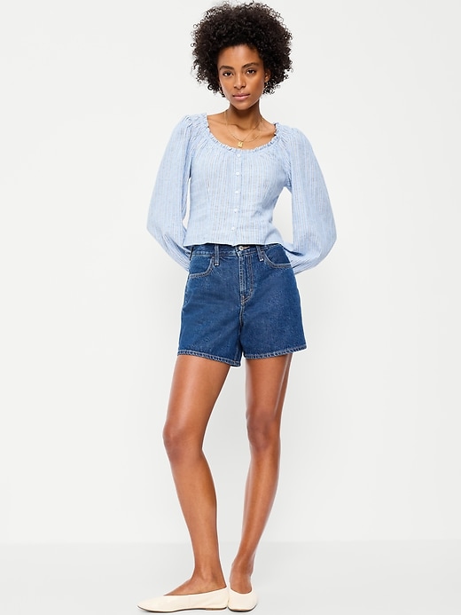 Image number 1 showing, High-Waisted Wow Baggy Jean Shorts -- 5-inch inseam