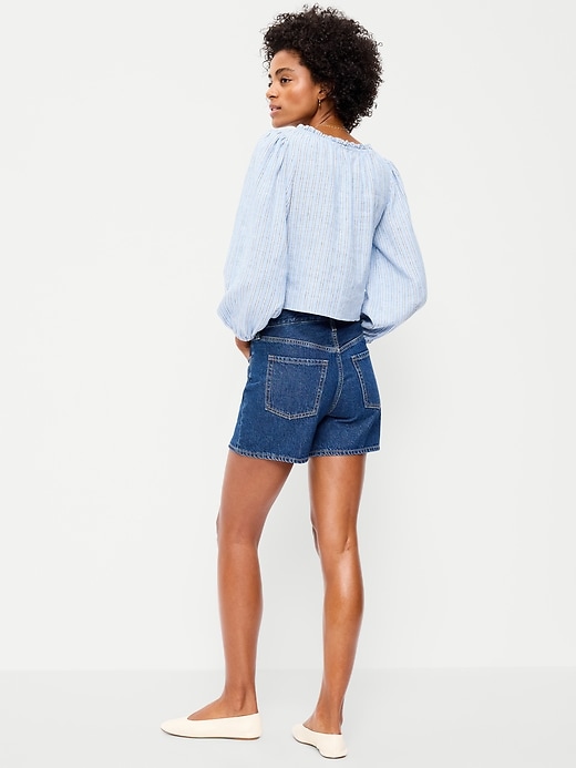 Image number 3 showing, High-Waisted Wow Baggy Jean Shorts -- 5-inch inseam