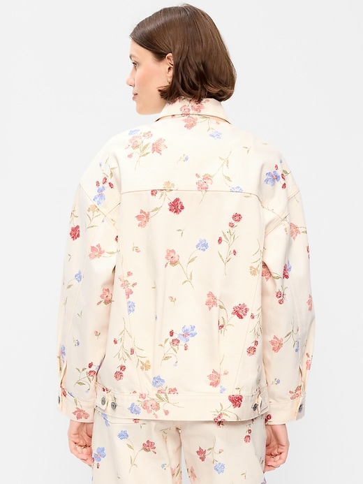 Image number 2 showing, Oversized Floral Print Jean Trucker Jacket