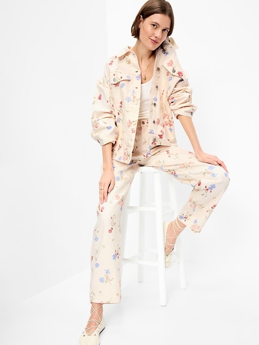 Image number 3 showing, Oversized Floral Print Jean Trucker Jacket