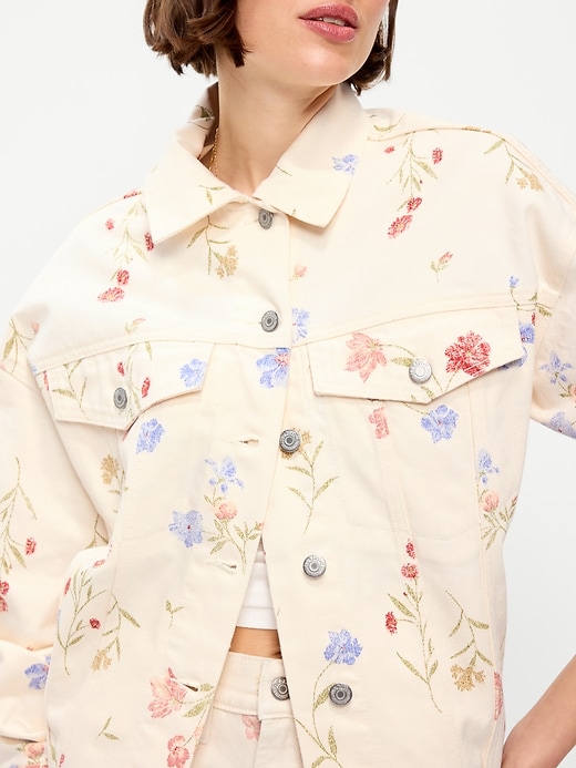 Image number 4 showing, Oversized Floral Print Jean Trucker Jacket