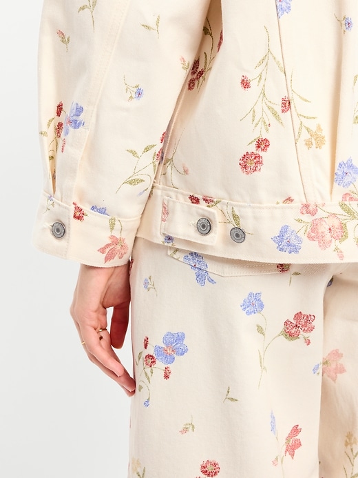 Image number 5 showing, Oversized Floral Print Jean Trucker Jacket