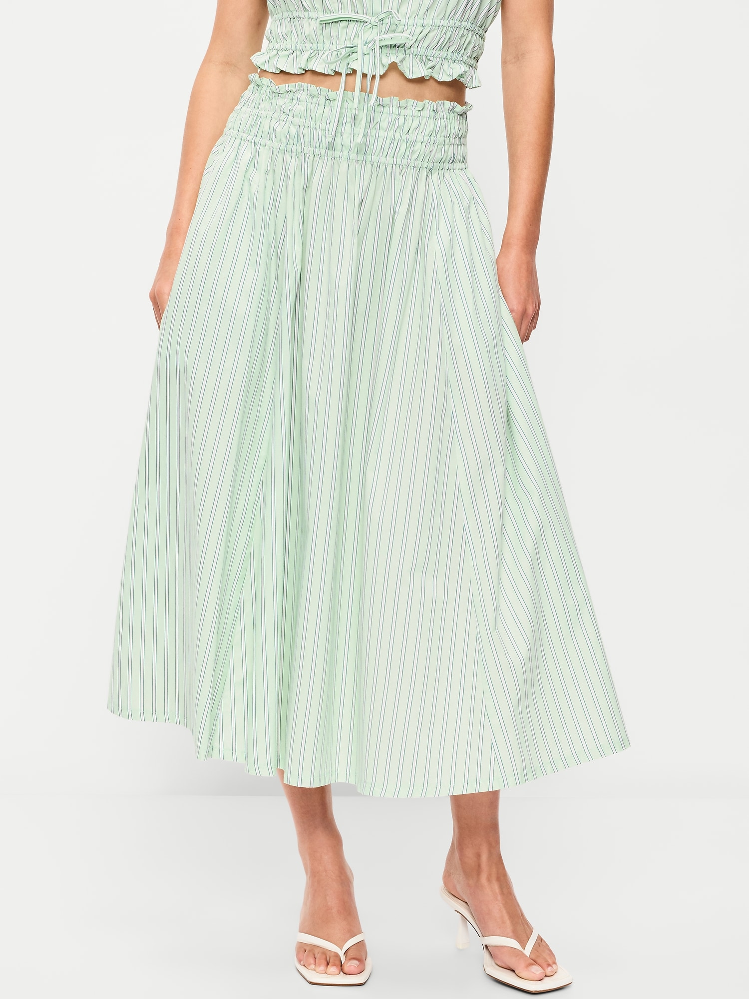Smocked-Waist Midi Skirt