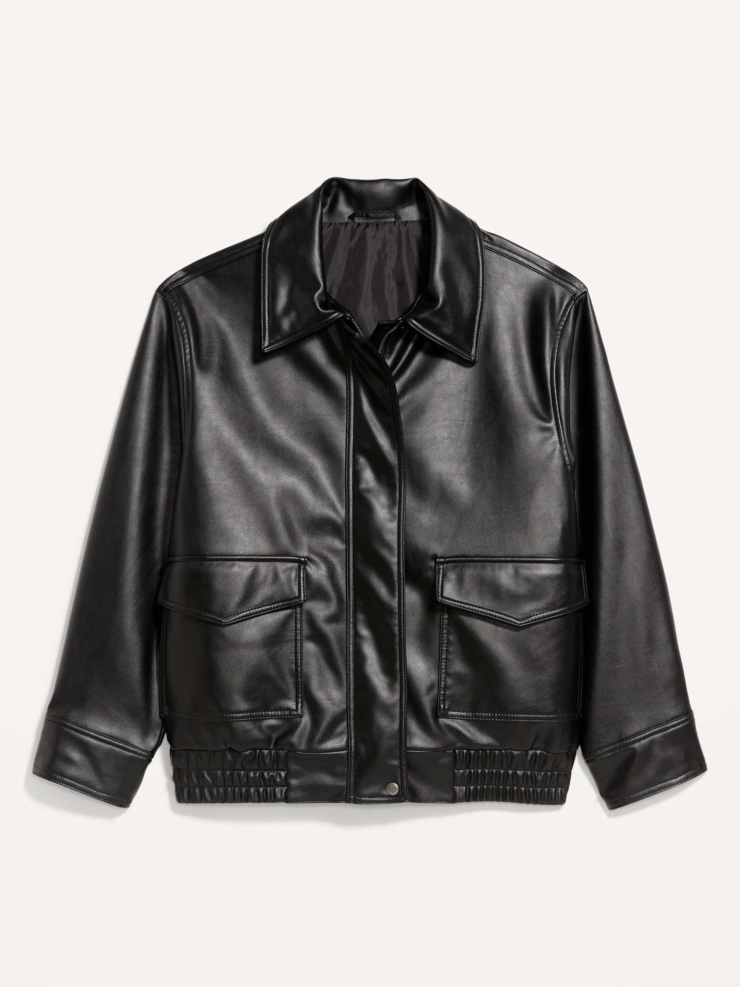 Oversized Faux-Leather Bomber Jacket