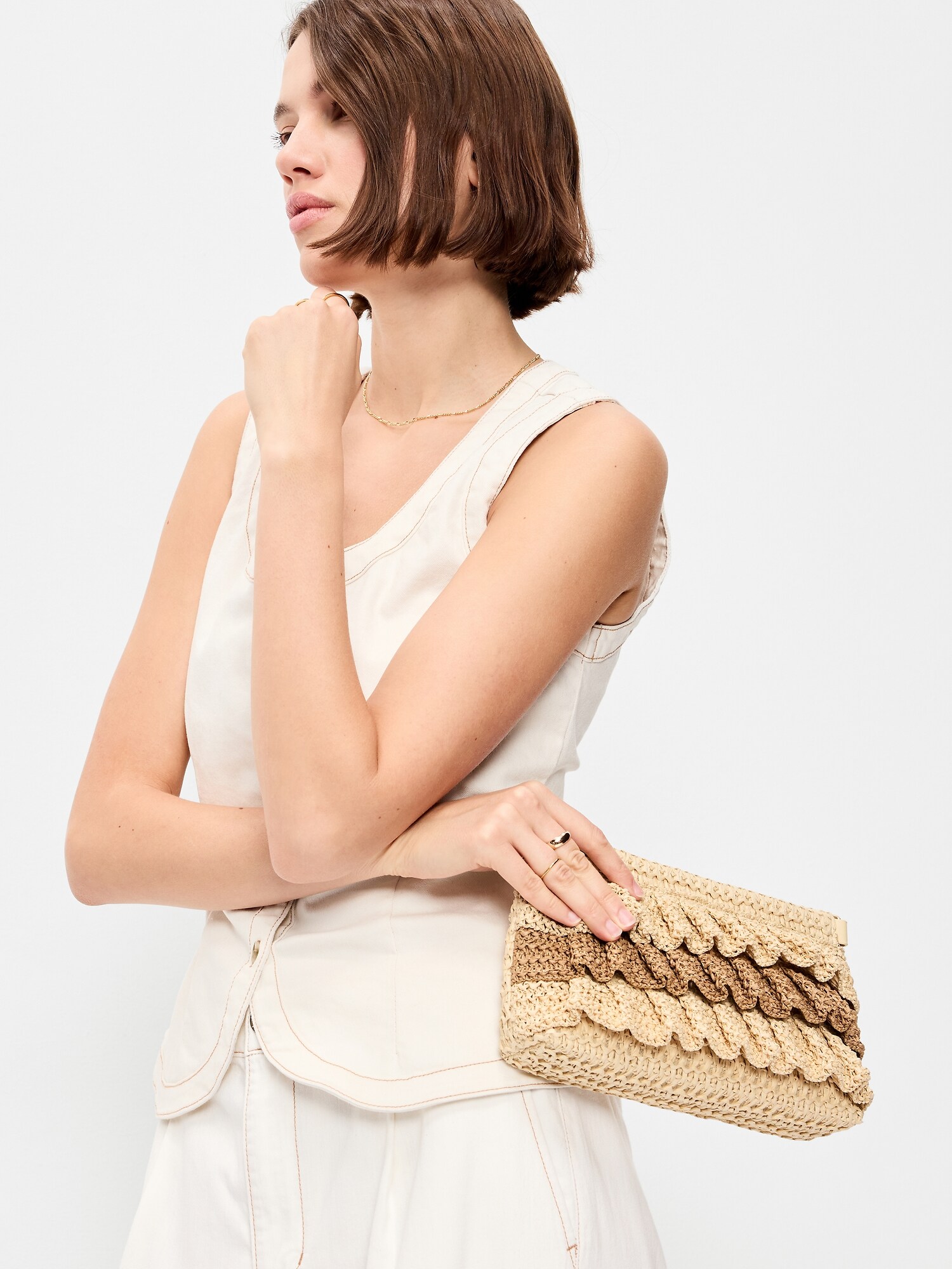 Женская сумка Old Navy Ruffled Raffia Shoulder, цвет: Натуральный белый — фото 2