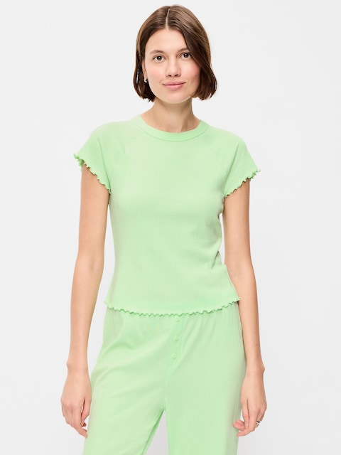 Short-Sleeve Pointelle Sleep Top