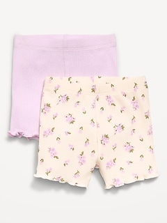Ribbed Lettuce-Edge Biker Shorts 2-Pack for Baby