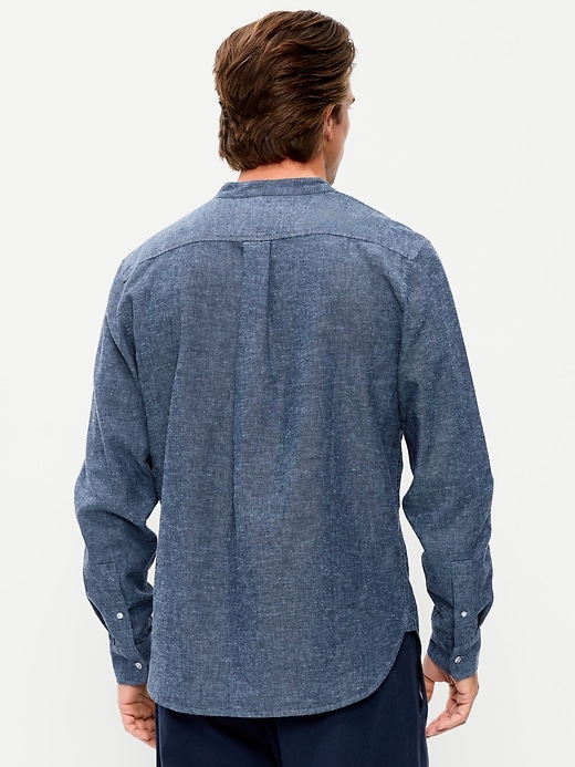 Image number 2 showing, Classic Fit Banded Collar Linen-Blend Shirt