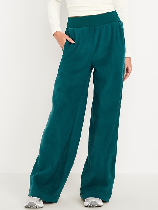 Image number 1 showing, Extra High-Waisted Microfleece Wide-Leg Sweatpants