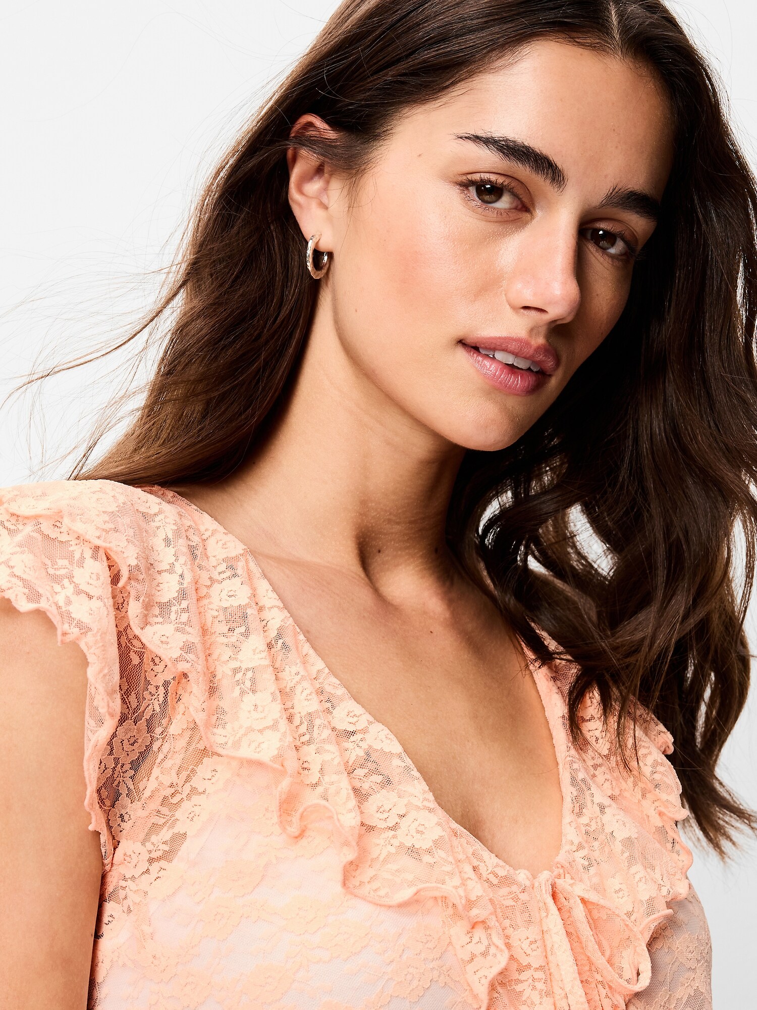 Short-Sleeve Open-Front Lace Ruffle Top