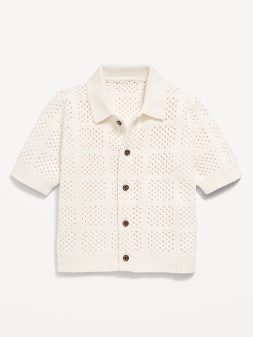 Image number 1 showing, Oversized Short-Sleeve Crochet-Knit Shirt for Toddler Boys