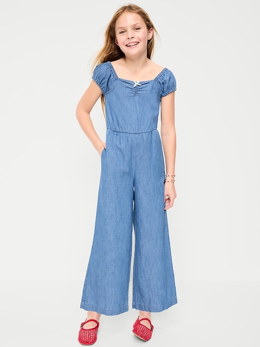 Image number 1 showing, Short-Sleeve Chambray Jumpsuit for Girls