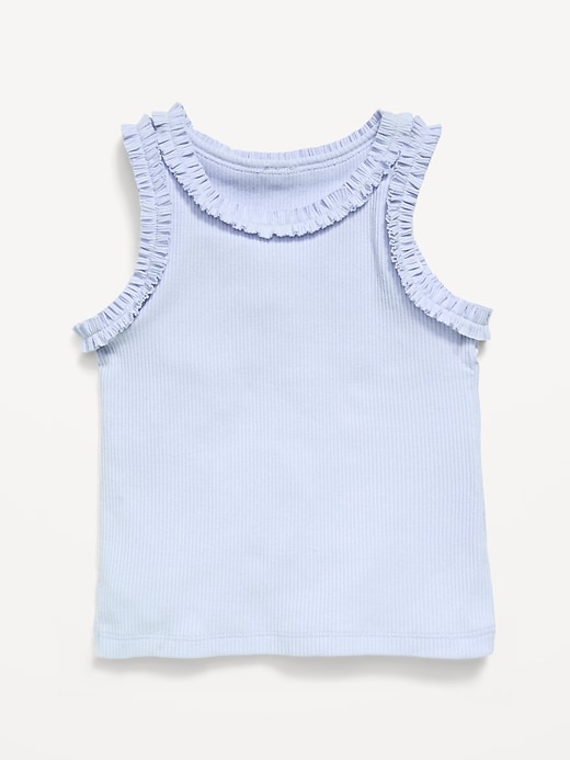 Image number 1 showing, Printed Sleeveless Ruffle-Trim Ribbed Top for Toddler Girls