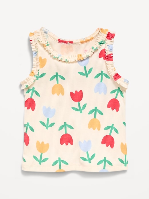 Image number 1 showing, Printed Sleeveless Ruffle-Trim Ribbed Top for Toddler Girls